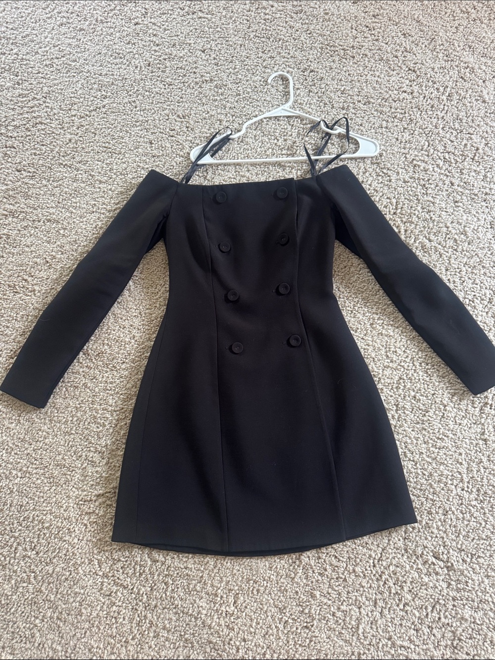 BCBGMaxAzria Black Off-Shoulder Double-Breasted Mini Dress